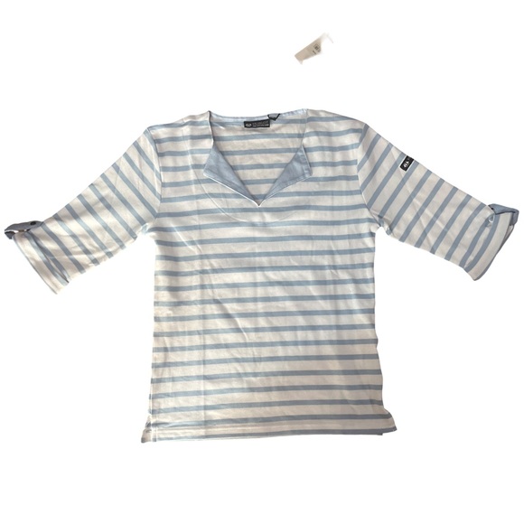 Hublot Tops - Hublot Light Blue and White Striped 100% Cotton Nautical Top